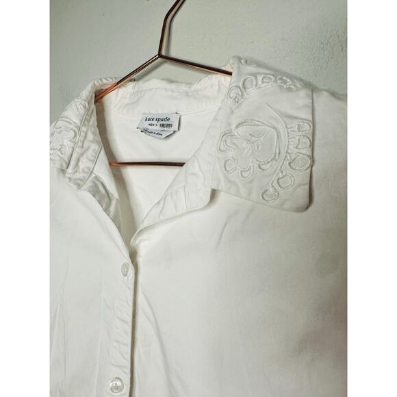 KATE SPADE NEW YORK Off White Poplin Floral Cutout Button Up Shirt Size 12 - Picture 10 of 16